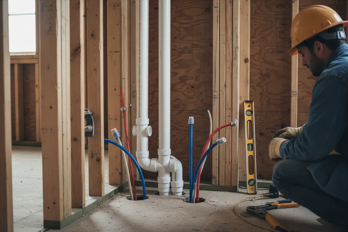 Drain and supply rough-in during Sump Pump Repair in East Smithfield